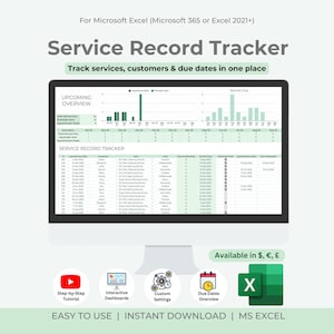 Szablon programu Excel do śledzenia rejestru usług | Zarządzanie klientami (wersja cyfrowa do pobrania)