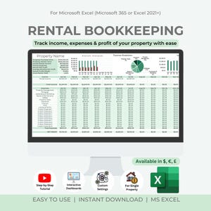 Rental Bookkeeping Excel Spreadsheet | Property Management Template