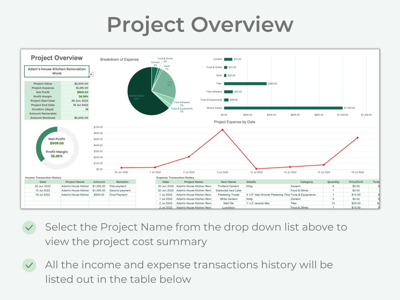 Project Cost Tracker | Project Management | Bookkeeping | Excel ...