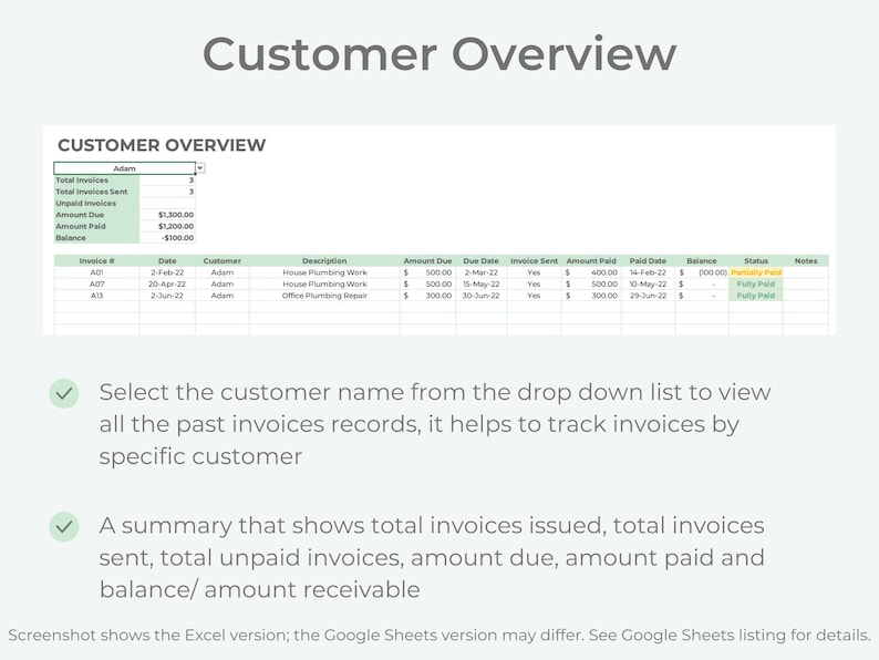 Invoice Tracker Spreadsheet | Excel & Google Sheets Template - Etsy