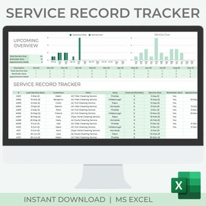 Periodic Service Record Tracker | Client Tracker | Maintenance Tracker | Service Record Management | Excel