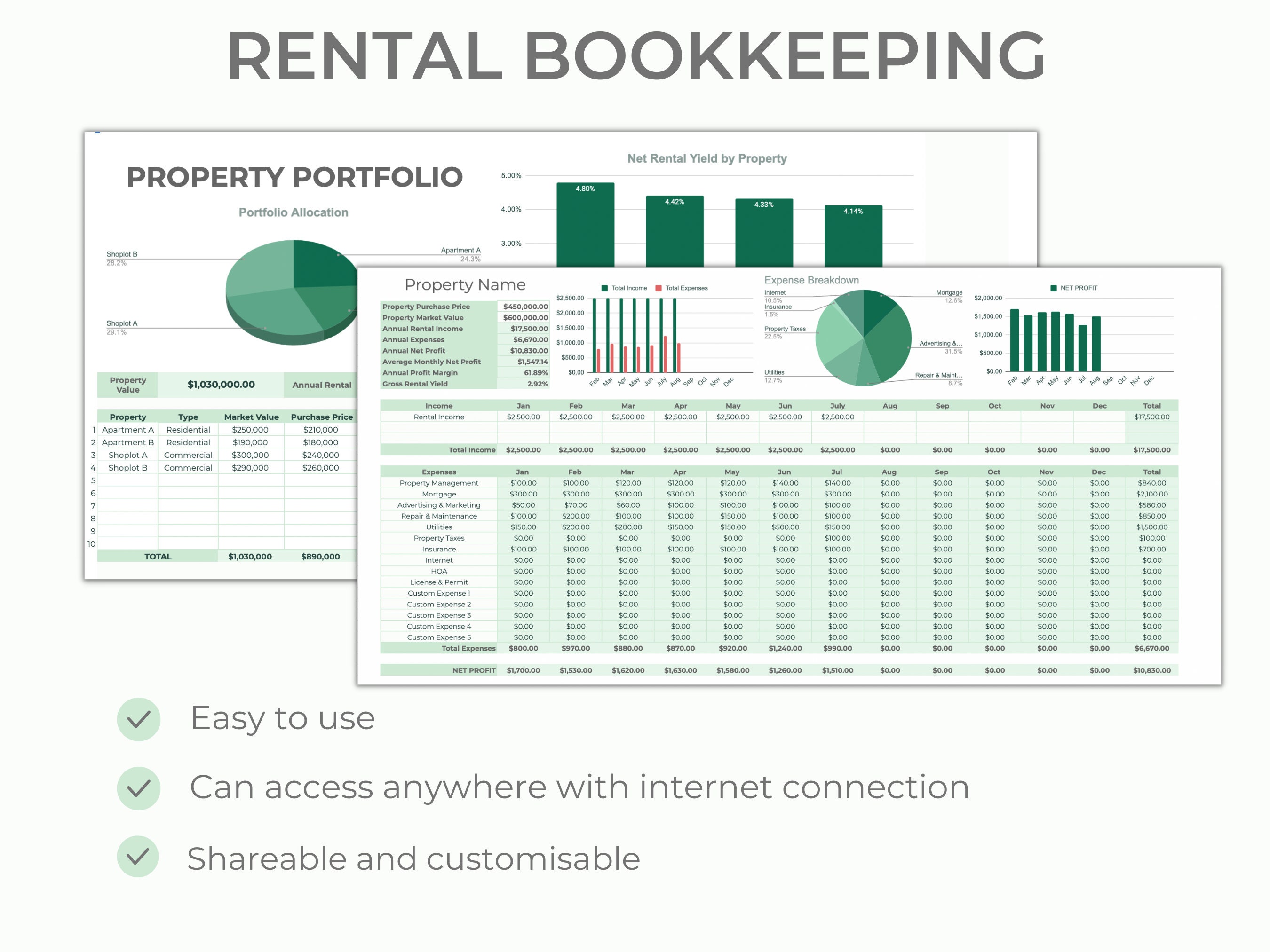 Rental Bookkeeping Spreadsheet | Rental Income &amp; Expense | Rental ...
