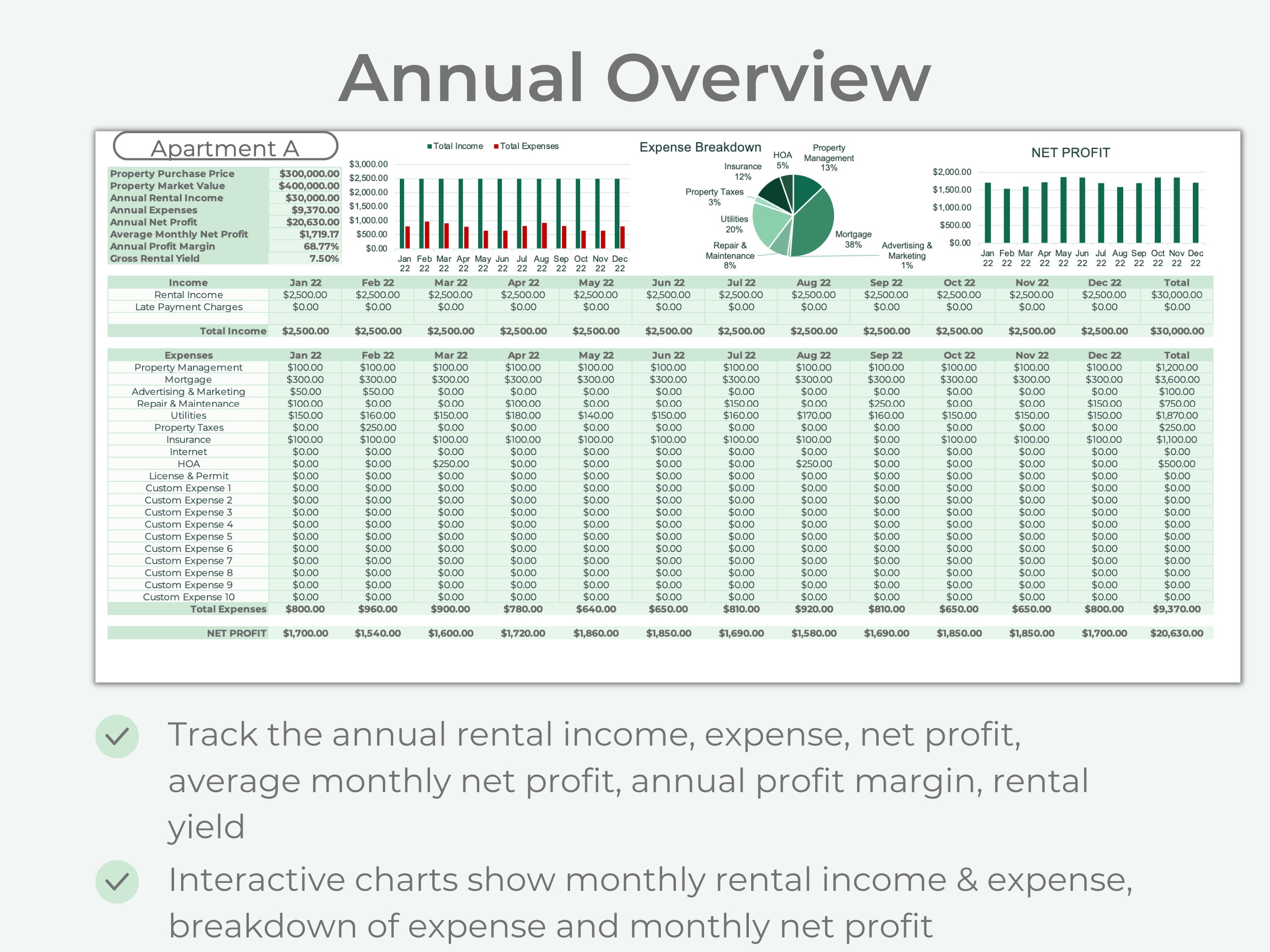 Printable Rental Bookkeeping Rental Property Bookkeeping Excel Spreadsheet | Multi-property Income ...
