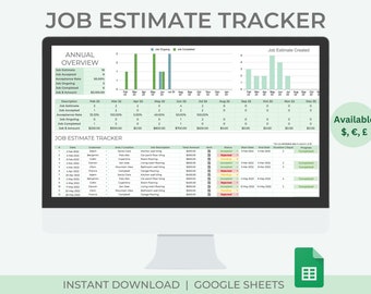 Job Estimate Tracker | Job Estimate Template | Job Estimate Manager | Google Sheets Spreadsheet