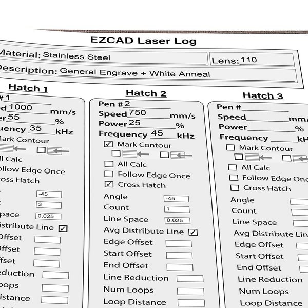 Digital Editable PDF's Logbook Laser Library Material Settings For Lightburn/EZCAD-Notes File- Edit and Print - Must Need For All Engravers!