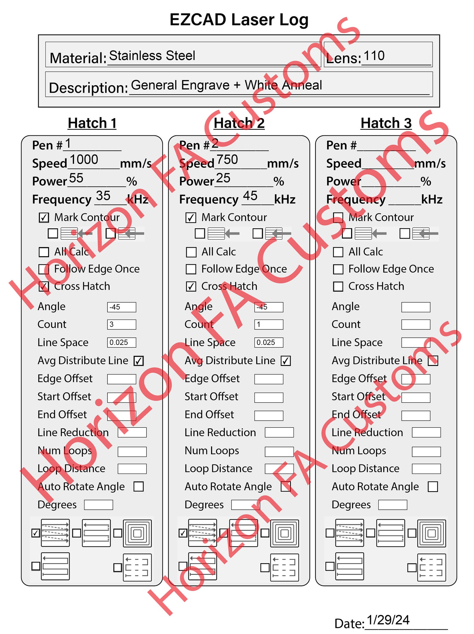 Laserpro Example Note Digital Editable Pdf's Logbook Laser Library Material Settings for ...
