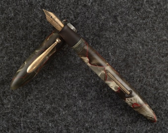 Restored Sheaffer 5-30 full-size - Grey with Red Veins - 14k nib
