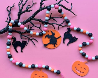 Halloween Garland for Mantle, Pink Halloween Home Decor, Handmade Garland Decor for Mantle, Coquette Halloween, Summerween Decor