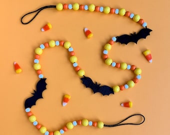 Halloween Home Decor, Candy Corn Decor, Halloween Garland for Mantle, Handmade Garland Decor for Mantle, Seasonal Tree Decor, Bat Decor