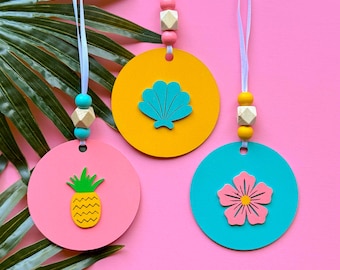 Tropical Summer Ornament Set of 3, Pineapple Beach Decor, Handmade