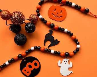 Halloween Home Decor, Halloween Garland for Mantle, Seasonal Tree Decor, Handmade Garland Decor for Mantle, Ghost Decor, Black Cat Decor