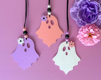 Pink Ghost Ornament Set of 3, Pastel Halloween Tree Decor, Handmade