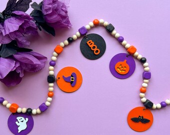 Halloween Garland, Handmade Garland, Seasonal Tree Decor, Small Space Decor, Halloween Tiered Tray Decor, Wood Bead Garland for Tree