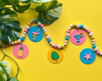Tropical Home Decor, Wood Bead Handmade Garland, Summer Tiered Tray Decor, Tropical Garland, Small Space Decor, Summer Home Decor
