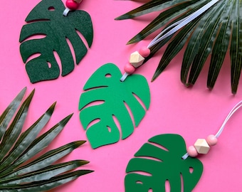Monstera Leaf Ornament Set of 3, Tropical Tree Decor, Handmade Wood