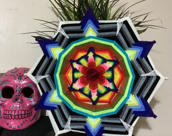 Tzicuri Ojo de Dios Huichol, Mandala, Tejidos Sagrados, 12 puntas 16”