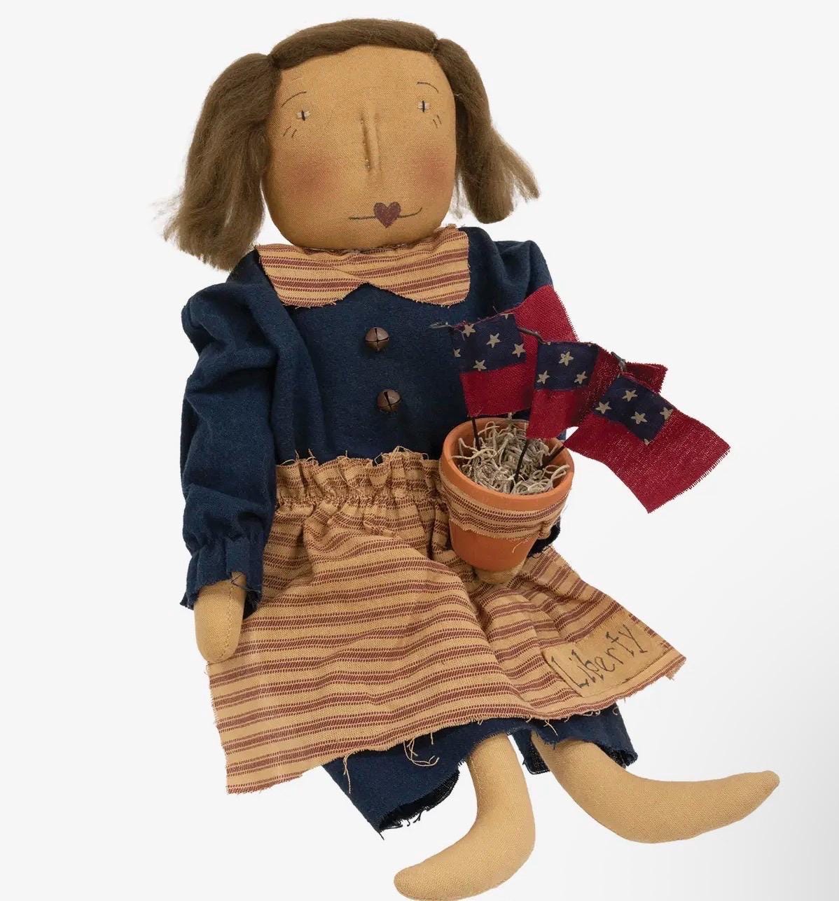 Primitive American Doll, Patriot Girl, Stars and Stripes, July 4th