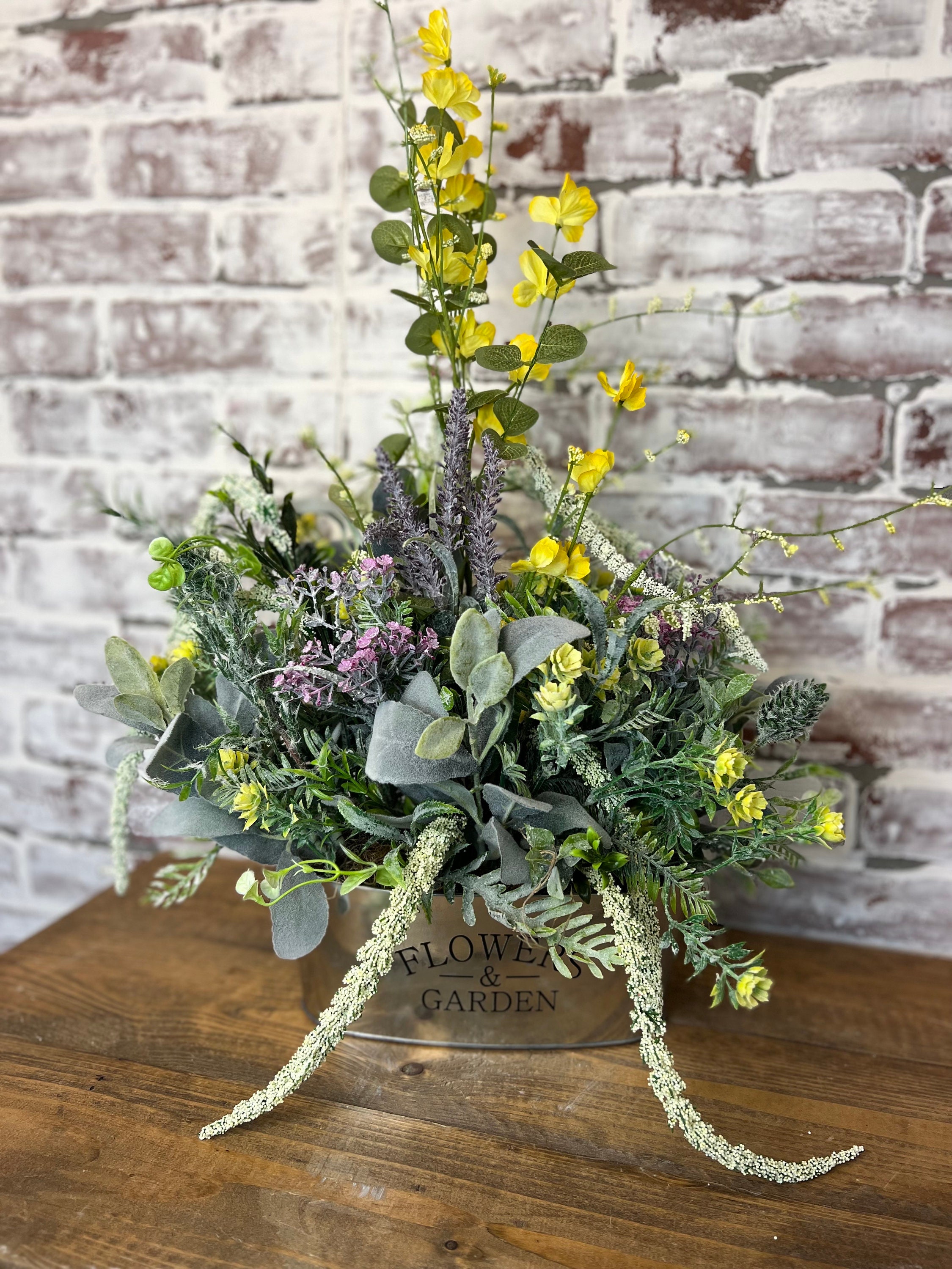 Farmhouse Lavender & Lambs Ear Centerpiece, Table Top French Country ...