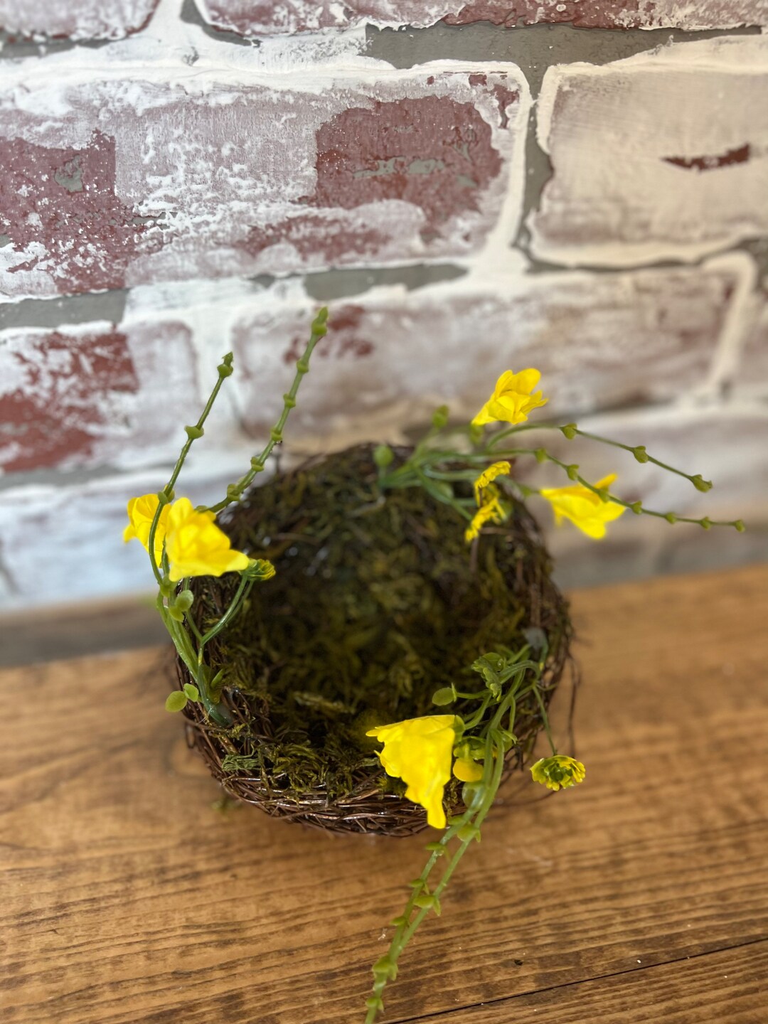 Artificial Bird Nest, Twiggs Moss Bird Nest, Vine Bird Nest, Bird Nest Yellow Flowers, 5.5