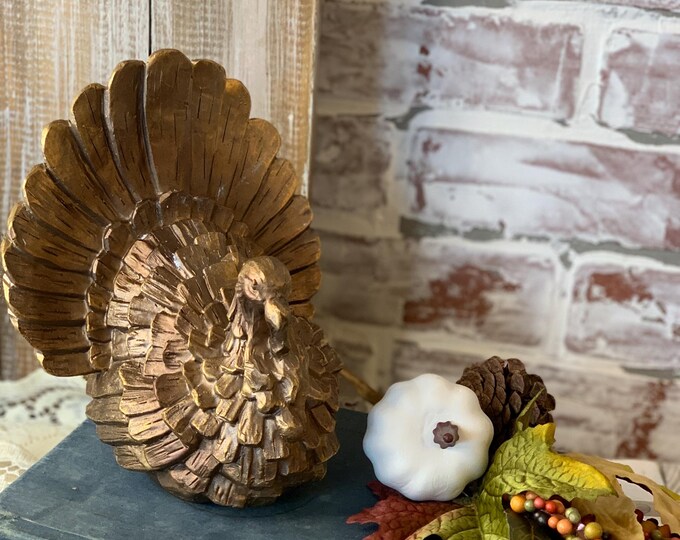 Brozen Resin Turkey Statue Figurine, Fall Centerpiece, Thanksgiving - Etsy
