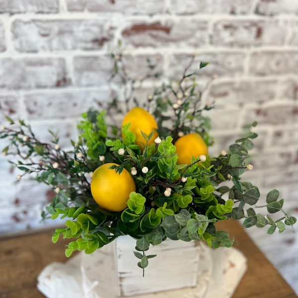 Lemon Floral Arrangement, Faux Lemon Flower Arrangement, Lemon Greenery Table arrangement, Lemon Flower Centerpiece, Lemon and white Flower