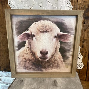 Moldura de ovelha, moldura de madeira, placa de fazenda, decoração de parede, animais de celeiro