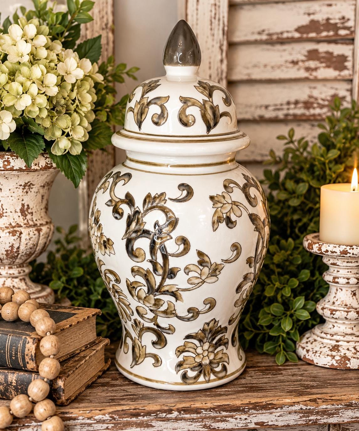 金色装飾の陶器製蓋付き容器 Gold Vase With Lid - Etsy