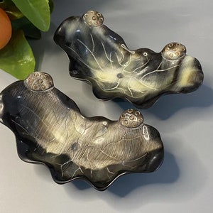 1 Pcs Tibet Hand carved natural cattle wine bowl, Soap box , pen washing ornaments,yak horn pattern cup collection fengshui decoration craft