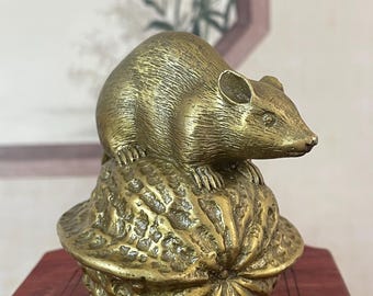 Chinese Antique Hand Carved Bronze Rat Statue Ornament,zodiac Rat