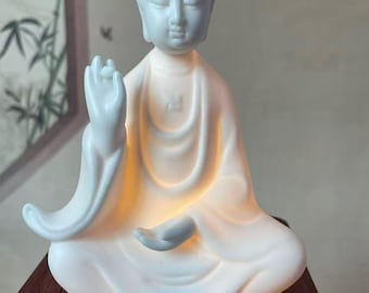 Keramik Buddha LED Lampe, Meditationslicht, Nachtlicht, spirituelles Geschenk, Guanyin Buddha, Geschenk für spirituelle Sucher, für den Innenbereich.