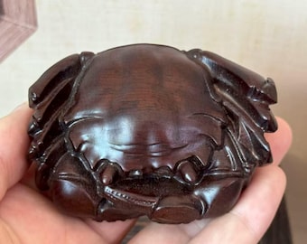 Natural Wood Hand Carved crab Statue fengshui,Luxury Natural wood Carving Sitting crab Sculpture, Miniature Statue Desktop decorations Craft