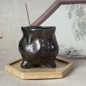 Ceramic Incense Burner with base , Handmade Incense Holder Clay Ash Catcher Tea play set pottery cone Backflow Cone Burner Holder craft