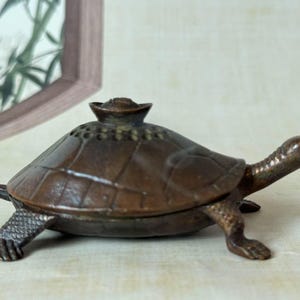 Vintage Copper Turtle statue Incense Holder,Stick Incense Burner with Ash catcher, Incense Burner Censer Buddha Sandalwood Buddhism Insense