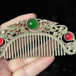 Vintage Sterling Copper Travel Comb, Floral Design Antique Unique Rare,  Comb  Silver Plated Original Old Unique Design Lady Hair Comb gift.