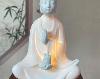 Keramik Buddha LED Lampe, Meditationslicht, spirituelles Geschenk, Ksitigarbha Bodhisattva Buddha, Geschenk für spirituelle Sucher, für den dekorativen Innenbereich.