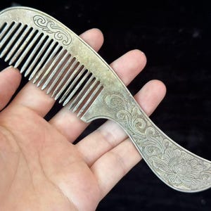 Vintage handmade Sterling Copper Travel Comb, Floral Design Antique Unique Rare,VTG  Silver Plated Original Old Unique Design Lady Hair Comb