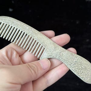 Vintage Sterling Copper Travel Comb, Floral Design Antique Unique Rare,VTG Comb Silver Plated Original Old Unique Design Lady Hair Comb S074