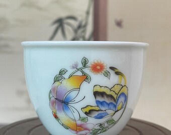 Exquisite Hand-Painted Porcelain Tea cup – Floral Ceramic Gongfu Tea Cup, Chinese Style Coffee cup ,Unique Great gift .