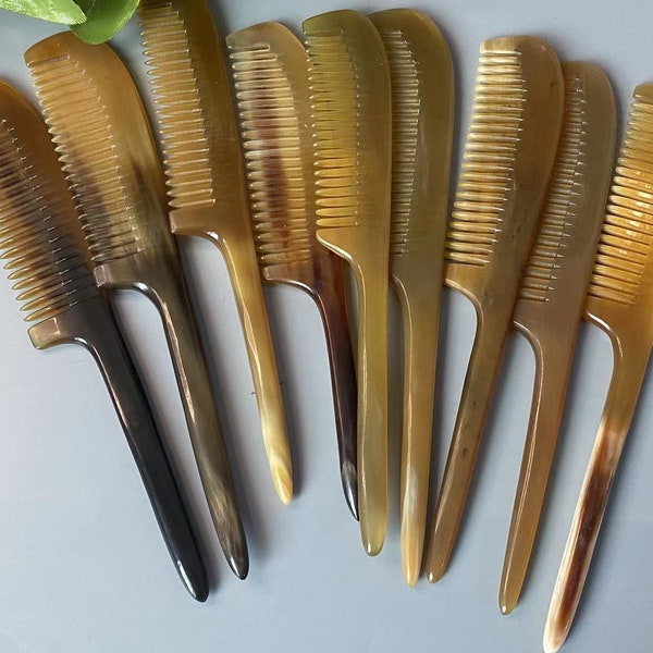 Natural Boutique ox Horn Comb Hair Brush,Handle Horn Massage Comb, cattle horns 100% Genuine Horn Pocket Beard Comb Anti Static Scalp  Brush