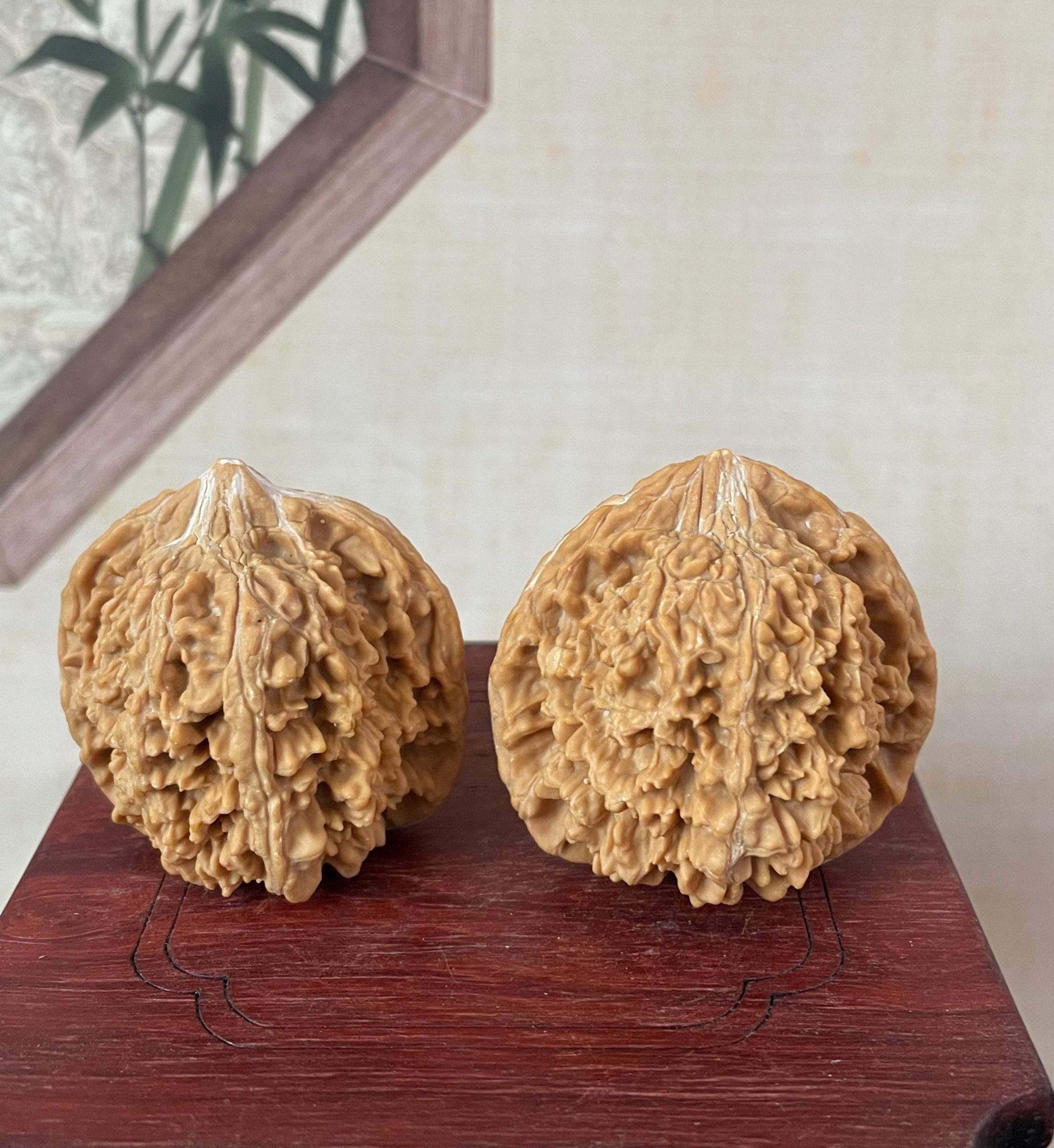 A Pair Handmade Natural Walnut Handles Relieve Baoding Balls Health ...