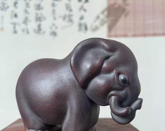 Yixing zisha Cute elephant Sculpture for Tea Lovers,Animal Enthusiasts  Ornament Ceramic Purple Clay Tea Pet decor .