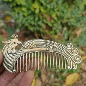 Vintage Sterling Copper Travel Comb, Floral Design Antique Unique Rare,Peacock Comb  Silver Plated Original Unique Design Handcrafted Comb 6