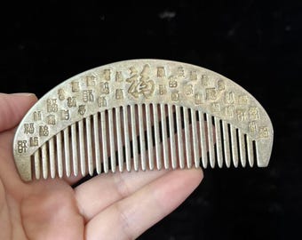 Peine de viaje retro de cobre, diseño floral antiguo único raro, peine VTG plateado original antiguo diseño único peine para el cabello de dama artesanías