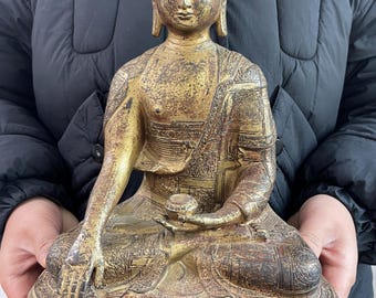 Tibet Retro Exquisite Kupfer Sakyamuni Buddha Statue Tempel Ornament Meditation Zen Dekor Buda Indoor Geschenk Schrein Feng Shui Amitabha Statue.