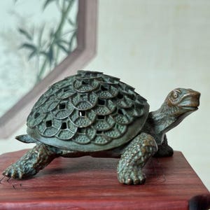 Vintage Copper Turtle Shape Incense Holder,Stick Incense Burner with Ash catcher, Incense Burner Censer Buddha Sandalwood Buddhism Insense 6