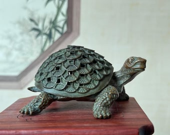 Vintage Copper Turtle Shape Incense Holder,Stick Incense Burner with Ash catcher, Incense Burner Censer Buddha Sandalwood Buddhism Insense 6