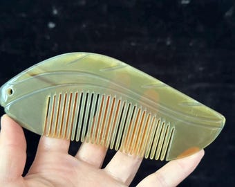 Peine de cuerno de yak natural auténtico, hecho a mano, de búfalo, para masaje del cuero cabelludo, antiestático, de dientes finos, de bolsillo, SS021