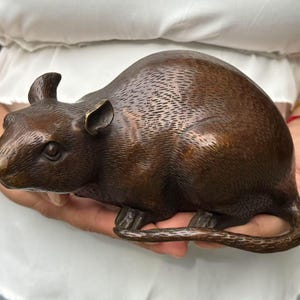 Copper Zodiac Rat Statue, Collectible Mouse Rodent Home Animal Art Sculpture Decorative Tea Pets Decoration tea pet Feng Shui ornaments gift