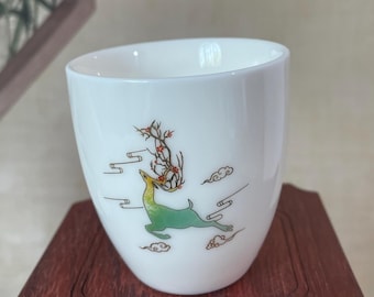 Exquisite Hand-Painted deer Ceramic Tea cup Gongfu Tea Cup, Chinese Style Coffee cup ,Unique Great gift .