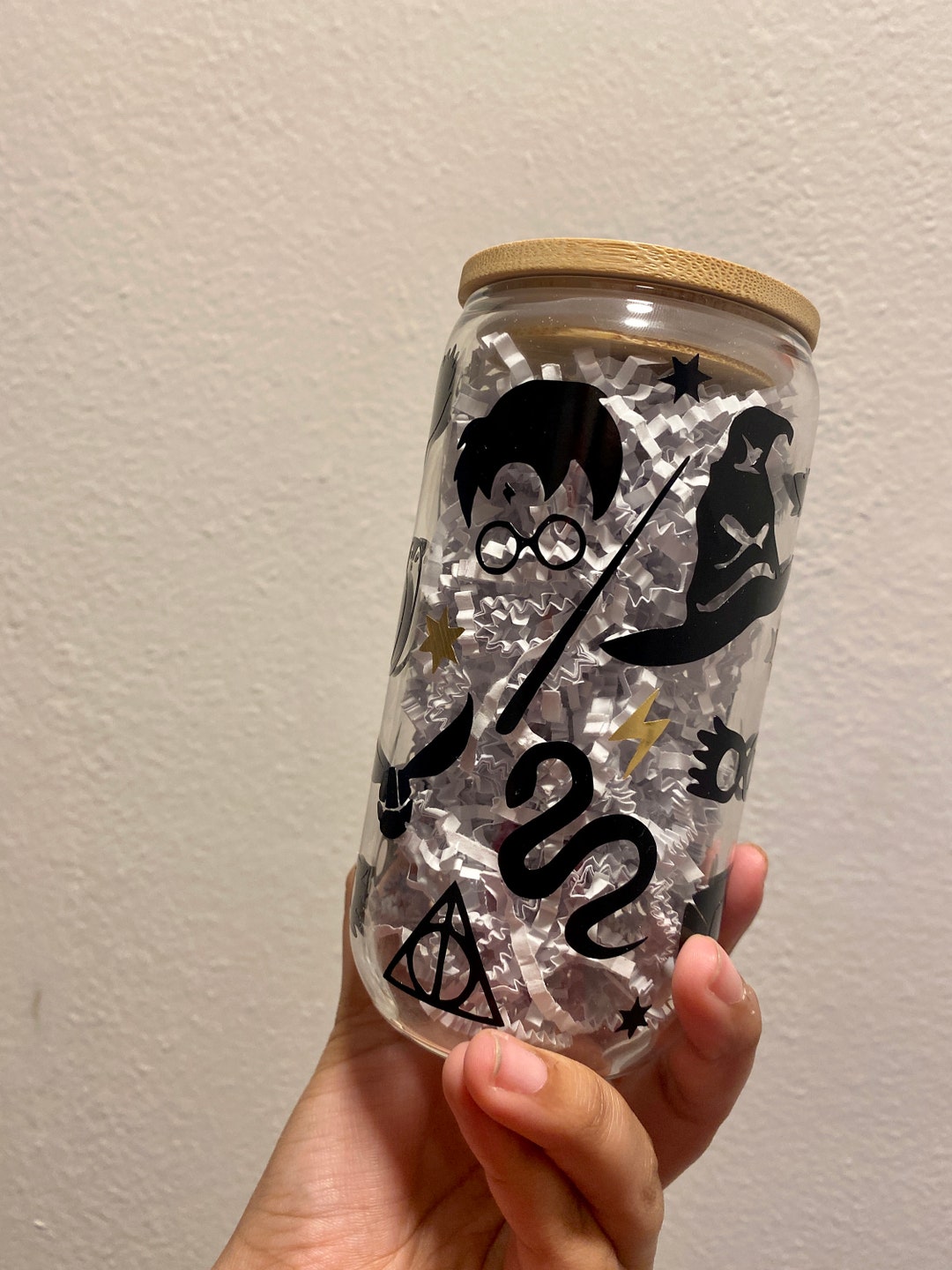 Harry Potter Glass Cup Bamboo Lid & Glass Straw Included Etsy